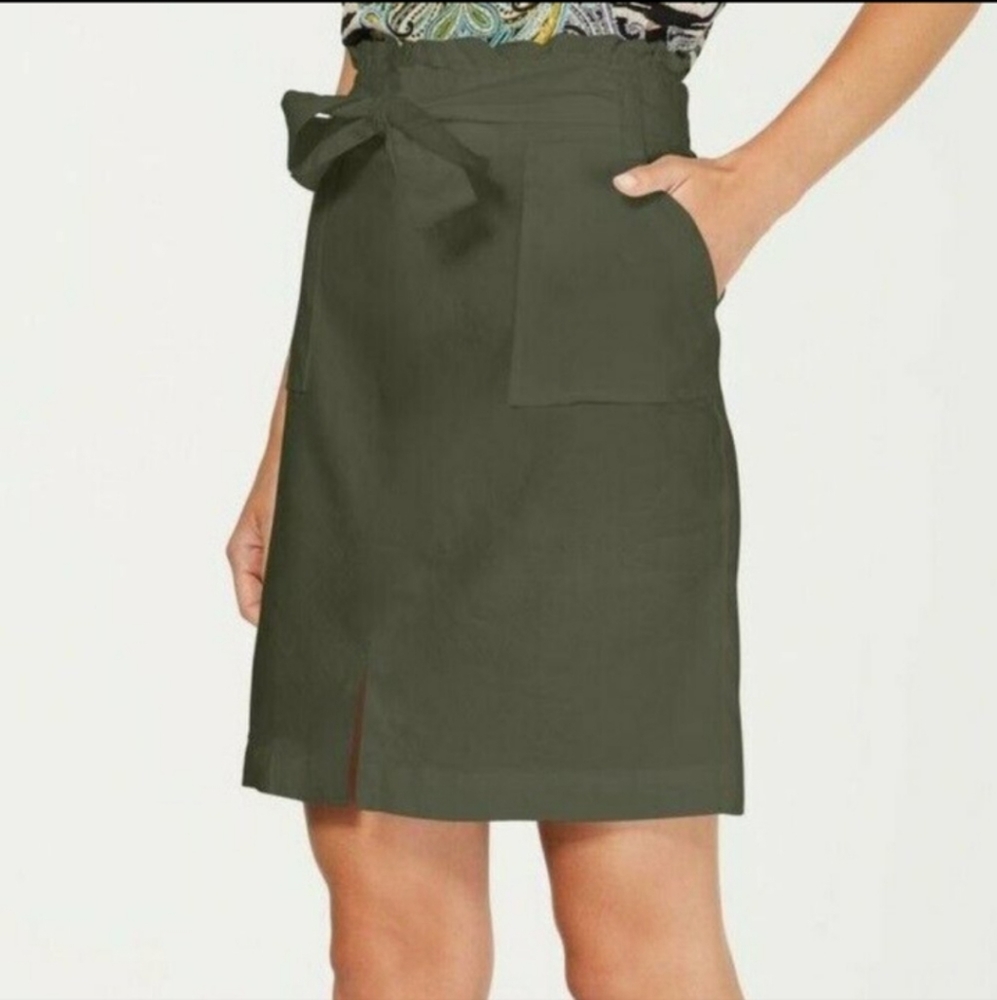 Inc Concepts || Green Linen Blend Paper Bag Hi Rise Skirt